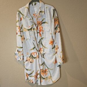 CHICOS SIZE 3 Floral Button-Up Shirt TUNIC